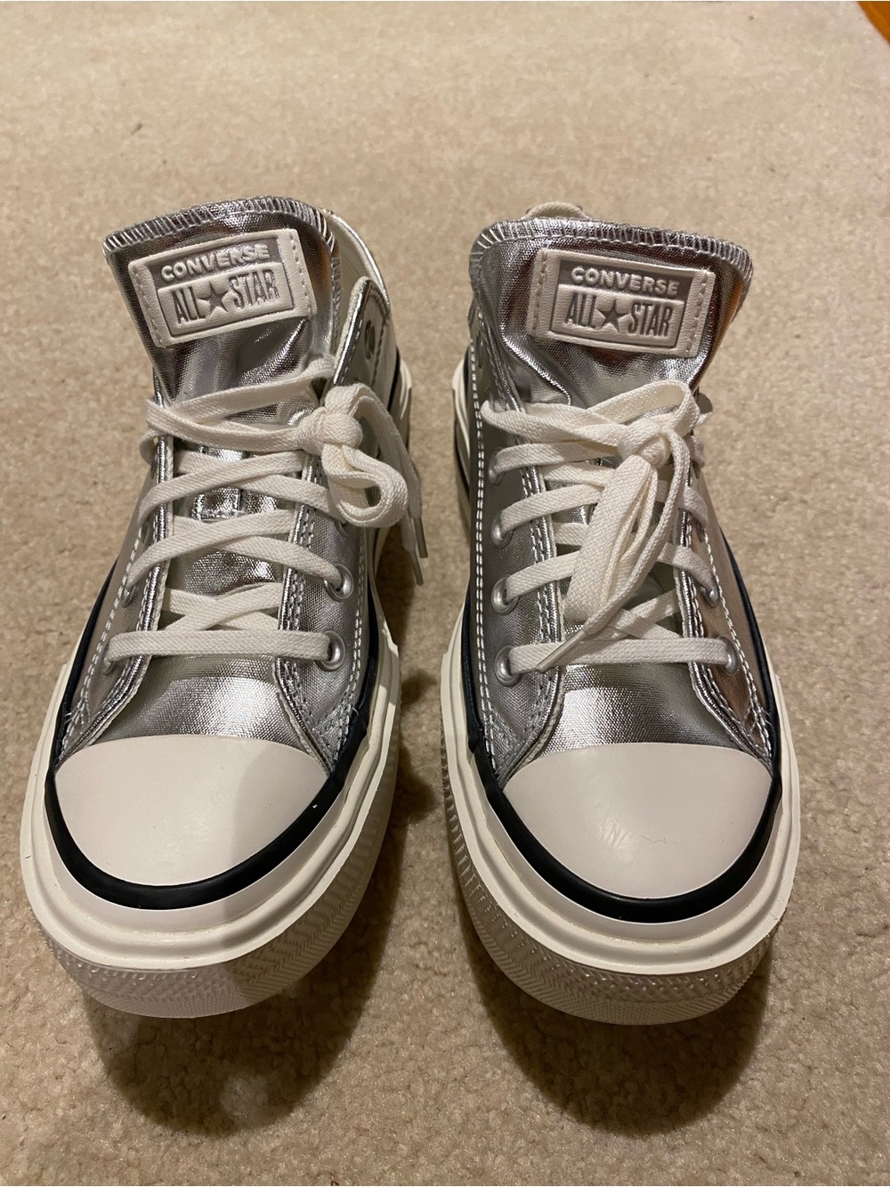 Converse Kids Metallic Silver and White High Top Sneakers